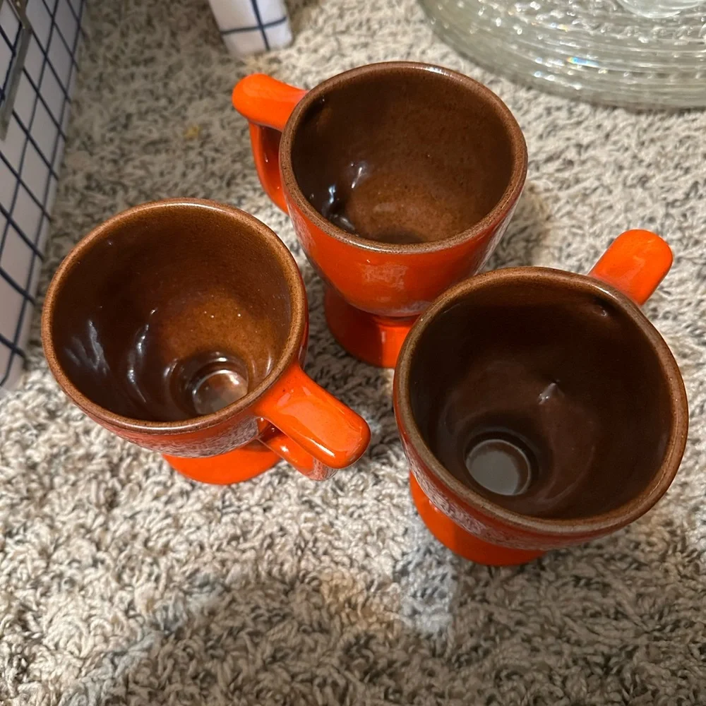 Vintage orange Frankoma pottery mugs - Picture 3 of 3